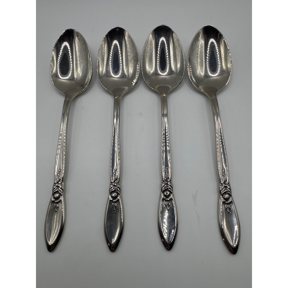 Oneida Community Stainless Morning Rose Teaspoons Set of 4 Floral 6 inch 0519
